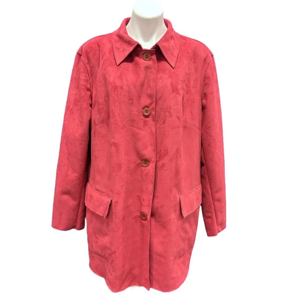 Harvé Benard Jacket Coat Mid Length Pink/Fuschia Faux Shearling Jacket Plus Size